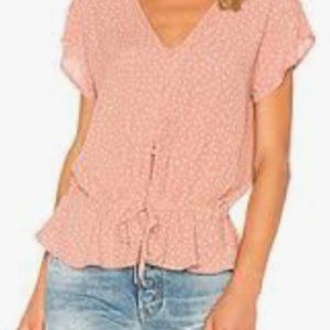 Pink Puff Sleeve Cat Print Top